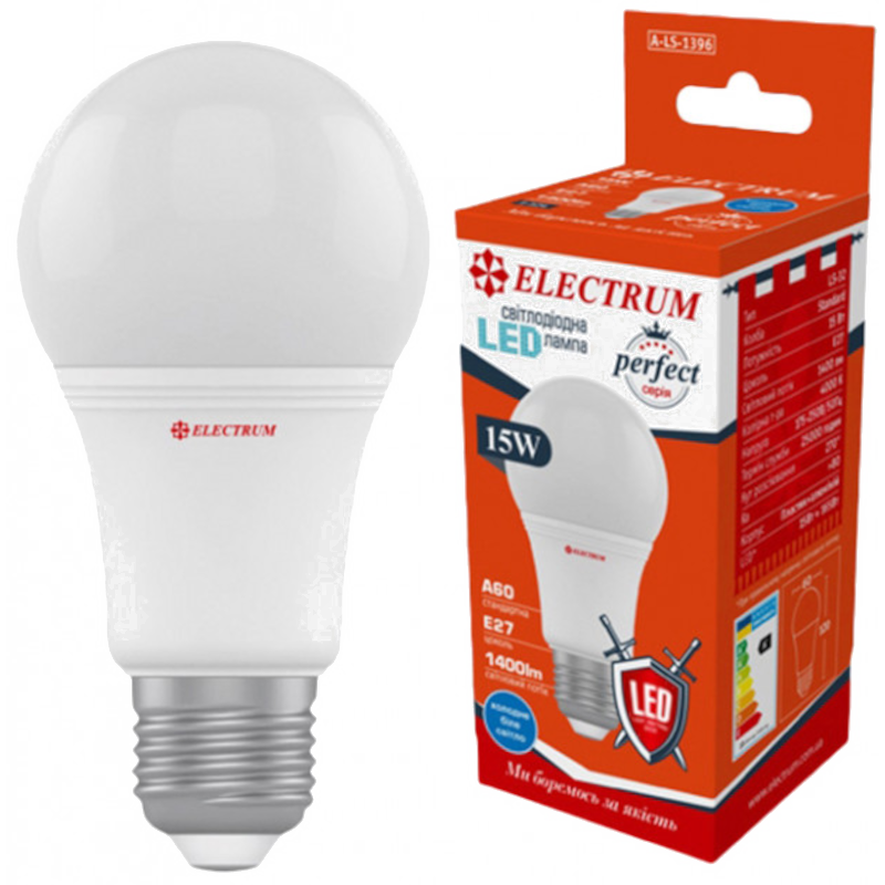 Лампа світлодіодна Electrum A60, 15Вт, E27, 4000К (A-LS-1396)